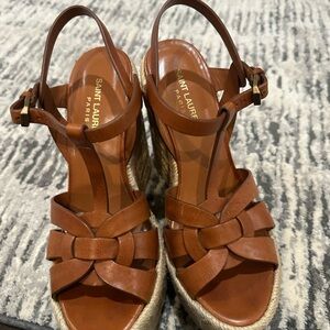 Saint Laurent Tan Espadrille Wedges